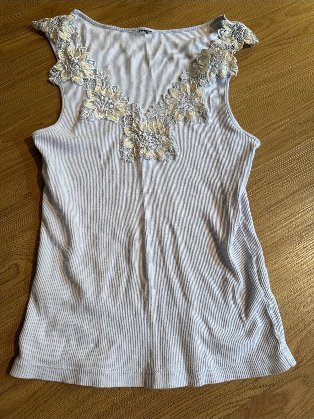 Women’s Lace-Trim Ribbed Tank Top - Light Blue